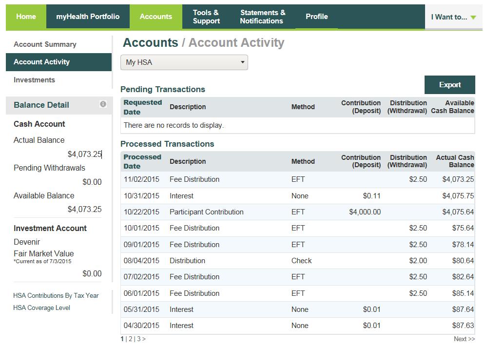 Account Activity The Account Activity page provides transaction details for your account.