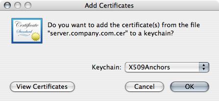 WARNING The Keychain Access application must not be running at this point. If it is running, close it. 2. Run the Keychain Access application. The Add Certificates dialog box displays. 3.