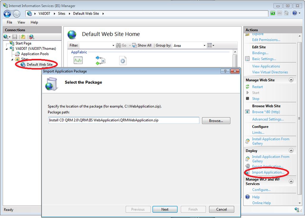 34 12 Importing QRM Web Application into IIS 1. Open the IIS Manager by clicking Start and typing inetmgr.