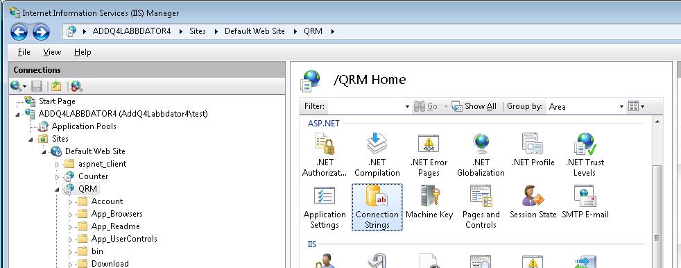 46 In the IIS Manager you can edit the connection strings by selecting the QRM web application and then double click on the