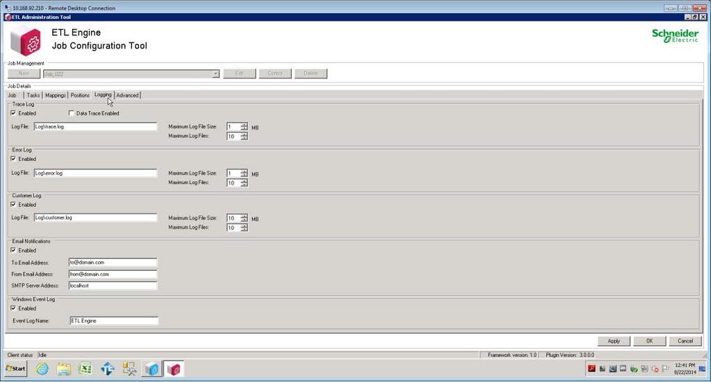 Appendix 3. Select the Enabled checkbox for the Trace Log, Error Log, Customer Log, and Windows Event Log as required. 4.