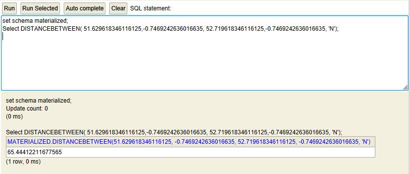 The SQL command shown in the following screenshot should give you the same result (in Nautical Miles) as