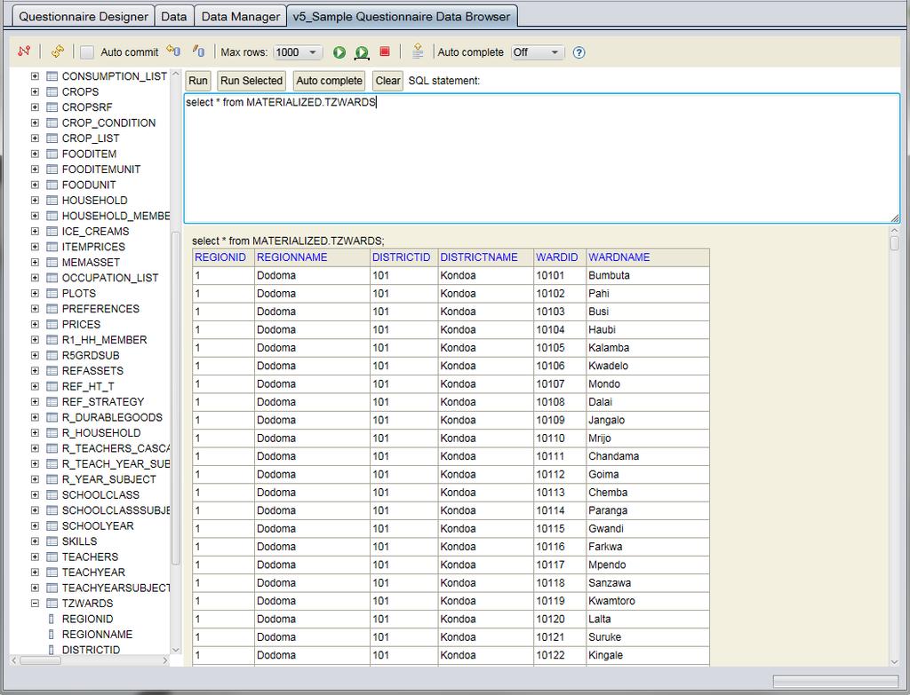 Set Schema Materialized; and use Select * From ReferenceTable This will display all the rows from your reference