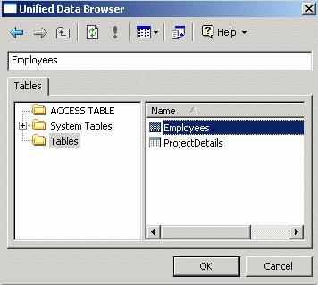 Unified Data Browser User s Manual Data Source Properties: Database Table 2. In the Table Name field, click the button.
