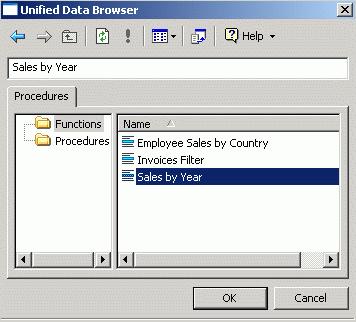 This opens the Unified Data Browser, which lists all the stored procedures in