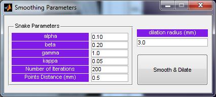 109 Figure 5.16 Dialog showing different smoothing and dilation parameters. which is invoked by pressing the Smooth button.