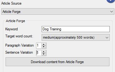 ArticleForge For article forge you simply enter your keyword and set the length you want (500-750 being best for articles).