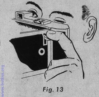 Hold the camera firmly at eye level and frame the subject in the viewfinder window (fig. 12). RELEASE ROAMER I - The Roamer I is equipped with an automatic self cocking shutter.