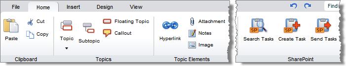 MindManager Server User Guide Add other map elements: The Home and Insert tabs on the mapping window Ribbon contain commands for adding more map and topic elements such as: Code topics with visual