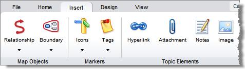 Ribbon's Insert tab to apply Markers ( Icons and textual Tags ).