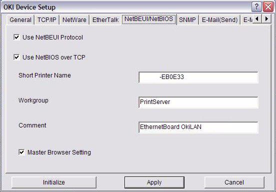 NetBEUI/NetBIOS Tab This allows you to configure NetBEUI/NetBIOS related items.