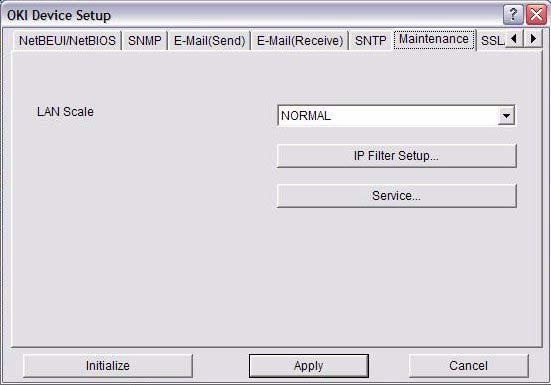 Maintenance Tab ITEM LAN Scale IP Filter Setup COMMENTS Select NORMAL (the default) or SMALL. Note: For small scale networks (with no routing), choose the SMALL setting.