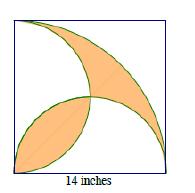 5. A square with a side length of 14 inches is shown below, along with a quarter circle (with a side of the square as its radius) and two