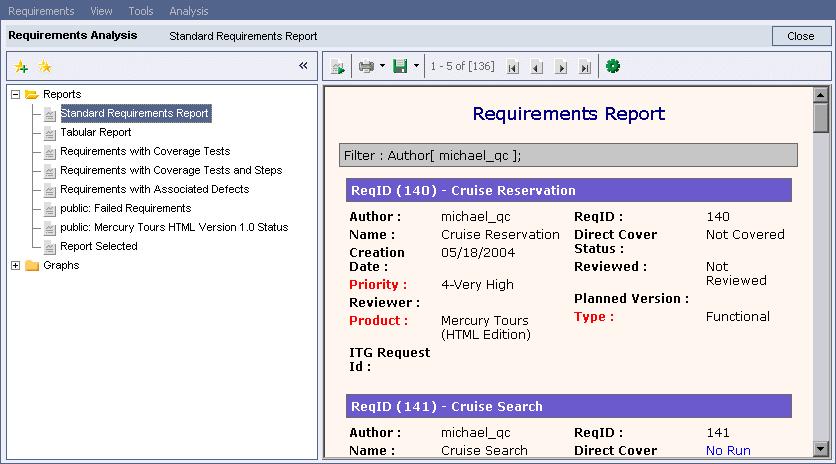 Lesson 7 Analyzing the Testing Process 9 Generate a new report. Click the Apply button. The customized Requirements Report is displayed. 10 Add the report as a favorite view.