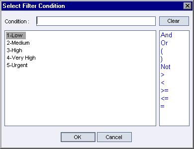 Lesson 7 Analyzing the Testing Process 4 Define a filter to view defects with high to urgent priority. In the Filter dialog box, for the Priority field, click the Filter Condition box.