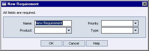 Lesson 2 Specifying Testing Requirements 4 Create a new requirement. Click the New Requirement button. The New Requirement dialog box opens.