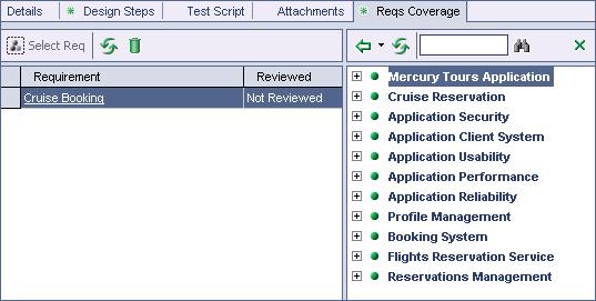 Lesson 3 Planning Tests 3 Display the Reqs Coverage tab. In the right pane, click the Reqs Coverage tab. The existing requirements coverage is displayed in the coverage grid.