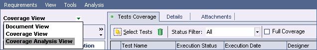 Lesson 3 Planning Tests Analyzing Tests Coverage After you create tests coverage, you can use the Coverage Analysis View in the Requirements module to analyze the breakdown of child requirements