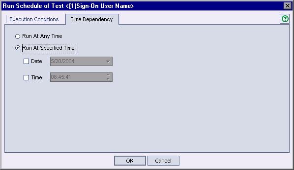 Lesson 4 Running Tests 6 Add a time dependency condition to the Sign-On User Name test. Click the Time Dependency tab.