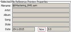 Reference Properties Shows Filename, Artist, Album, Song, Style and Date of the Reference file.