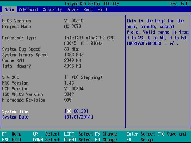 BIOS Settings Basic System Information The main page shows basic system information, such as the model name, BIOS version, and CPU type.