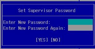 BIOS Settings Set Supervisor Password This setting allows you to set the supervisor password. Type a new password and then retype the password again to confirm.