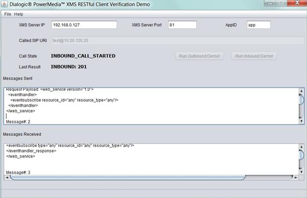Dialogic PowerMedia XMS Quick Start Guide Run the Outbound demo as follows: 1. Indicate the name of your PowerMedia XMS IP address in the space provided. 2.