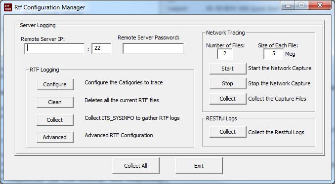 Dialogic PowerMedia XMS Quick Start Guide The Rtf Configuration Manager window allows access to the logs. To access the logs: 1. Enter the Remote Server IP and Remote Server Password. 2.