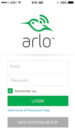 ¾ To create a new Arlo account: 1. Launch the Arlo app from your smartphone, tap New to Arlo?