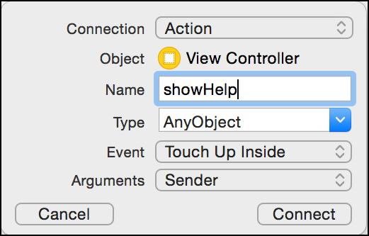 Get Started with Case Publisher 8. Add a Touch Up Inside action to your UIViewController implementation. Name it showhelp. 9. From your view controller implementation, import the SDK.