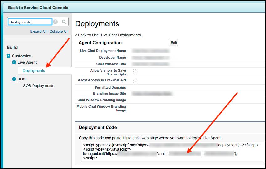 Get Started with Live Agent Chat deploymentid The unique ID of your Live Agent deployment. To get this value, from Setup, select Live Agent > Deployments.