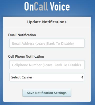 On the Update Notifications page, you can set the email address where voicemail notifications are to be sent to (if desired) as well as the cell phone number and cell phone carrier where the system