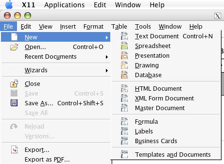 Starting Writer Figure 6: Opening different OOo components on the Mac Starting from an existing document If you installed OpenOffice.