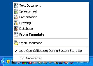 Starting Writer Using the Quickstarter icon Right-click the Quickstarter icon in the system tray to open a pop-up menu from which you can open a new document, open the Templates and Documents dialog