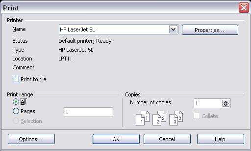 Printing a document Controlling printing using the Print dialog box For more control over printing, use File > Print to display the Print dialog box (Figure 23). Figure 23.