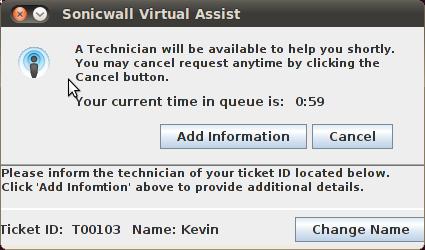 A pop-up window indicates that you are in the Virtual Assist queue.
