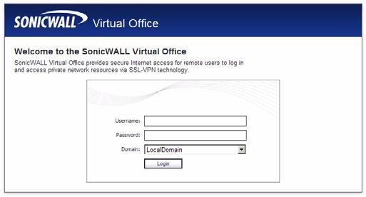 A security warning may appear. Click the Yes button to continue. Step 3 The SonicWALL SSL VPN Management Interface displays and prompts you to enter your user name and password.