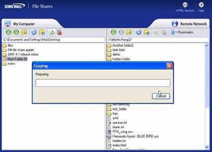 Using File Shares Step 6 Once the file or folder has been deleted, the File Shares Applet will automatically refresh, removing the item from the current directory.