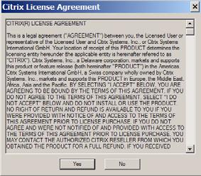 Using Bookmarks Step 6 Click Yes to the Citrix license agreement.