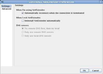Step 8 The following NetExtender settings can be configured: Automatically reconnect when the connection is terminated Uninstall