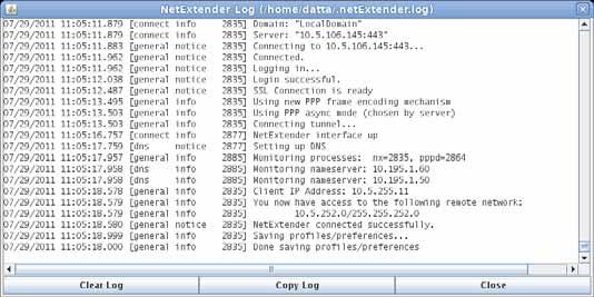 By default, this option is disabled and asynchronous PPP is used. Step 10 To view the NetExtender Log, go to NetExtender > Log.