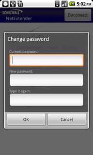 Using NetExtender Step 2 If you select Yes, the Change password screen is displayed.