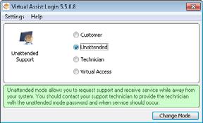 Using Virtual Assist Selecting a Virtual Assist Mode When you first launch Virtual Assist, by default it will be in customer mode. To change the mode, perform the following steps.