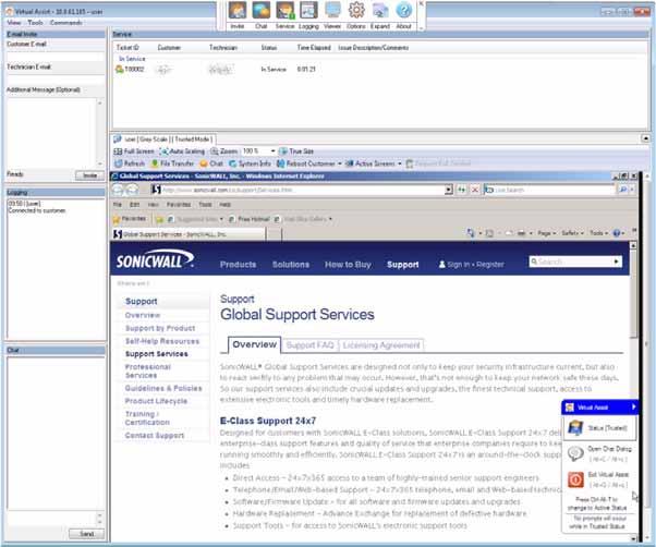 Using Virtual Assist Step 2 The customer s entire desktop is displayed in the bottom right window of the Virtual Assist application.