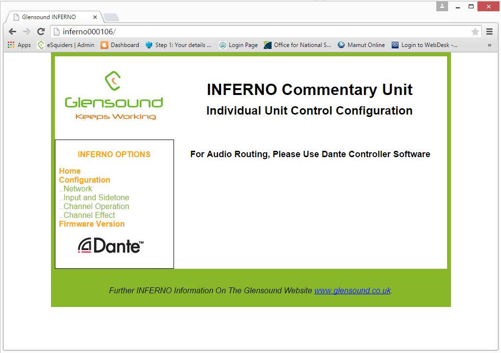 WEB PAGE FOR SETTINGS 1. General The inferno has a built in web server to allow an operator to control the unit remotely and to change the units settings.