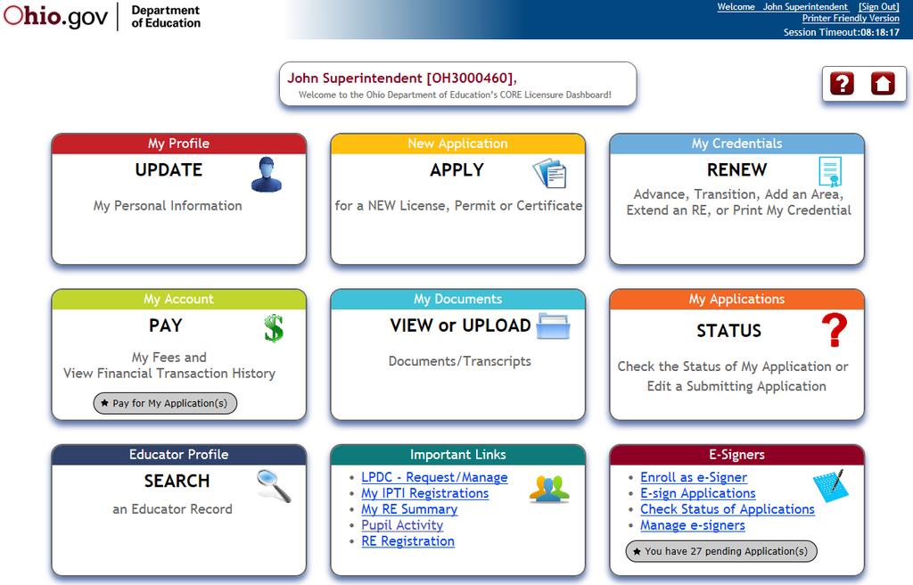 CORE Dashboard The CORE Dashboard is a new way to navigate the CORE Online Licensure and Resident Educator systems. This easyto-use page will be your home page.