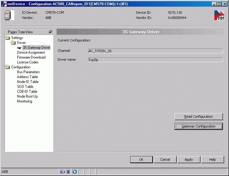 Press the button "Gateway Configuration". Select the gateway and click on "OK". Now the configuration tool SYCON.