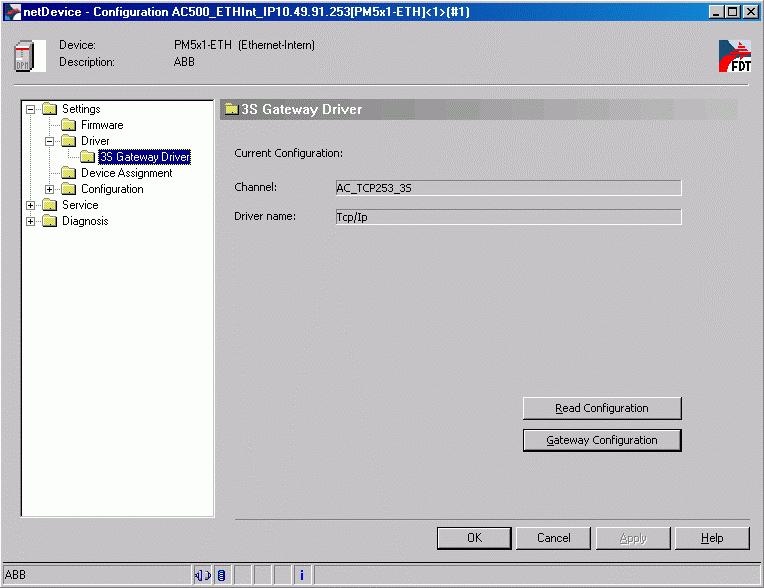 In the window on the left, select "Device". Select the driver "3S Gateway Driver". Select "Gateway Configuration".