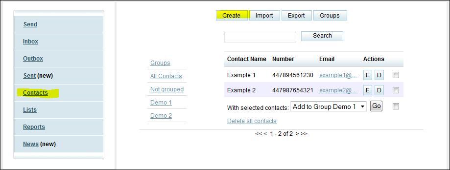 4. Contacts and Groups 4.1 Create a contact 1. Select Contacts 2.