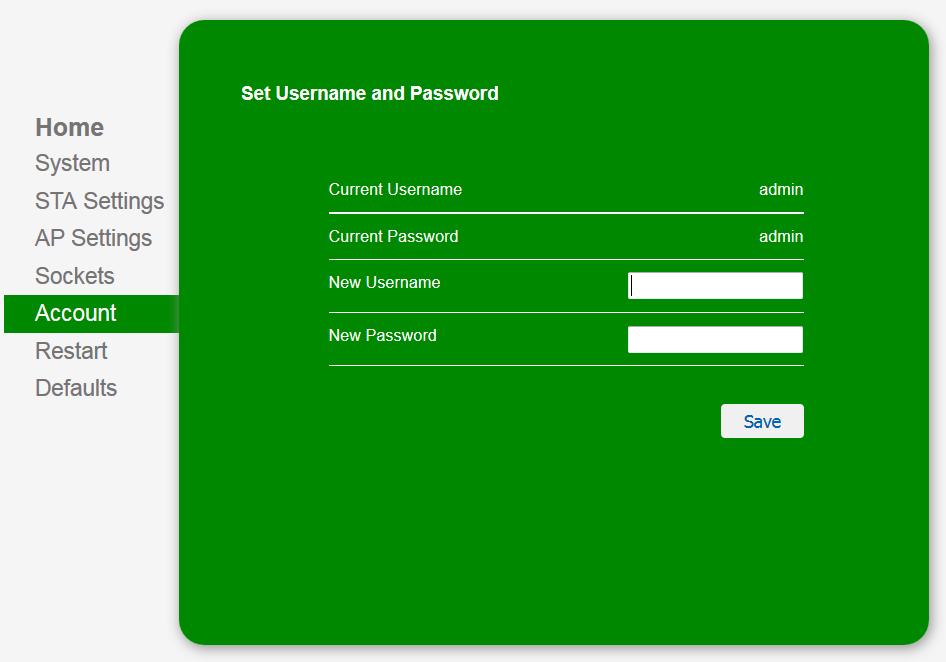7.6. Account Set the username and password for web server access. Figure 23.